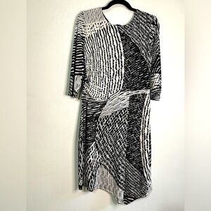 Cato black & white lined dress, Sz 10. Three quarter sleeves. Preowned. EUC.
